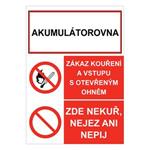 Akumulátorovna - zákaz kouření a vstupu s otevřeným ohněm - zde nekuř, nejez ani nepij, samolepka a5