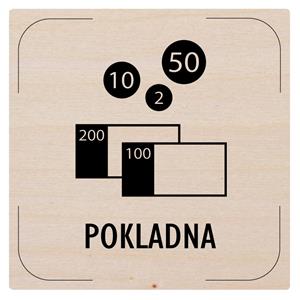 Cedulka na dveře - Pokladna - piktogram, dřevěná tabulka, 80 x 80 mm