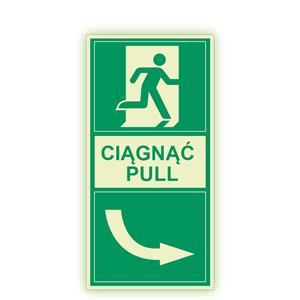 Ciągnąć w prawo - fotoluminescencyjny znak, płyta PVC 1 mm 200x100 mm