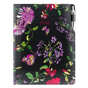 Diář DESIGN denní A4 2026 - černá - Květy