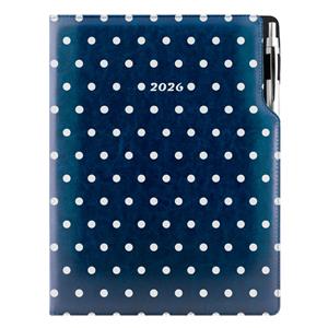 Diář DESIGN denní A4 2026 - modrá - Puntíky
