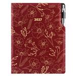 Diář DESIGN denní A4 2027 - bordó - květiny