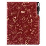 Diář DESIGN denní A4 2027 - bordó - Květiny