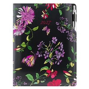 Diář DESIGN denní A4 2027 - černá - Květy