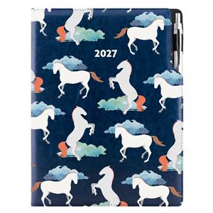 Diář DESIGN denní A4 2027 - modrý - koně