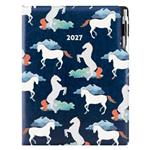 Diář DESIGN denní A4 2027 - modrý - koně
