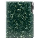 Diář DESIGN denní A4 2027 - zelená - Květiny