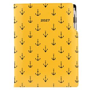 Diář DESIGN denní A4 2027 - žlutá - Námořník - kotvy