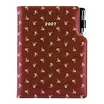 Diář DESIGN denní A5 2027 - hnědá - Bílý květ