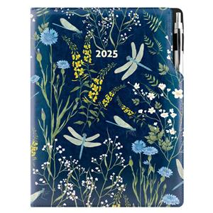 Diář DESIGN týdenní A4 2025 - modrý - vážky
