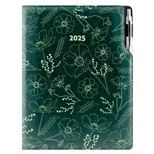 Diář DESIGN týdenní A4 2025 - zelená - Květiny