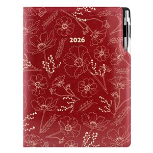Diář DESIGN týdenní A4 2026 - bordó - Květiny