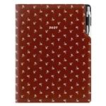 Diář DESIGN tydenní A4 2027 - hnědá - Bílý květ