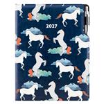 Diář DESIGN týdenní A4 2027 - modrý - koně