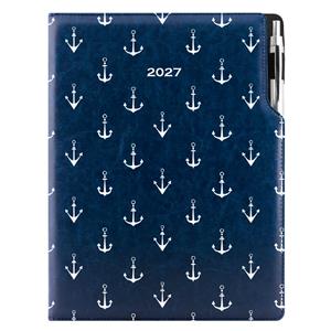 Diář DESIGN týdenní A4 2027 - modrý - námořník - kotvy