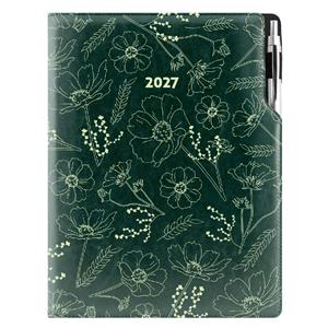 Diář DESIGN tydenní A4 2027 - zelená - Květiny