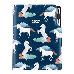 Diář DESIGN týdenní A5 2027 - modrý - koně