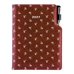 Diář DESIGN týdenní A5 2027 slovenský - hnědá - Bílý květ