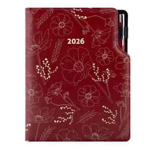 Diář DESIGN týdenní B5 2026 - bordó - Květiny