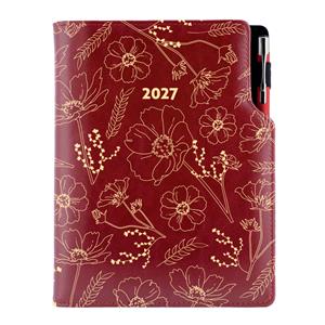 Diář DESIGN týdenní B5 2027 - bordó - Květiny
