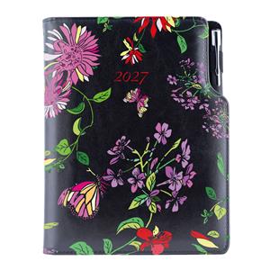 Diář DESIGN týdenní B5 2027 - černý - květy