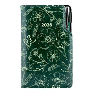 Diář DESIGN týdenní kapesní 2026 slovenský - zelená - Květiny