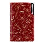 Diář DESIGN tydenní kapesní 2027 - bordó - květiny