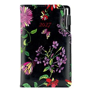 Diář DESIGN tydenní kapesní 2027 - černý - květy