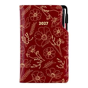 Diář DESIGN týdenní kapesní 2027 český - bordó - Květiny