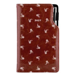 Diář DESIGN tydenní kapesní 2027 - hnědá - Bílý květ