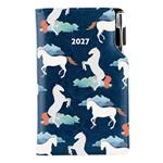 Diář DESIGN tydenní kapesní 2027 - modrý - koně