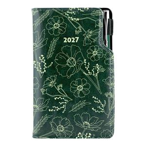 Diář DESIGN tydenní kapesní 2027 - zelená - Květiny
