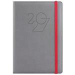 Diář POLY denní A5 2027 slovenský - šedá/červená gumička