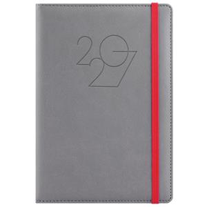 Diář POLY týdenní A5 2027 český - šedá/červená gumička