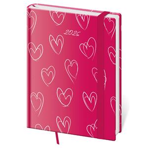 Diář týdenní B6 2026 Vario - Hearts s gumičkou
