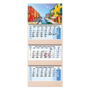 Dřevěný tříměsíční kalendář Trio Wood Benátky skládaný český se spirálou 2027 - modrý