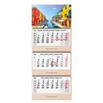 Dřevěný tříměsíční kalendář Trio Wood Benátky skládaný český se spirálou 2027 - šedý