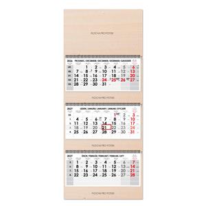 Dřevěný tříměsíční kalendář Trio Wood skládaný český se spirálou 2027 - šedý