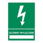 GŁÓWNY WYŁĄCZNIK ……………….., płyta PVC 2 mm z dziurkami, 148x210 mm