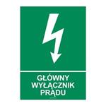 GŁÓWNY WYŁĄCZNIK PRĄDU, płyta PVC 1 mm, 148x210 mm