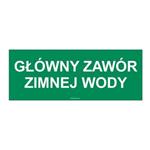 GŁÓWNY ZAWÓR ZIMNEJ WODY, naklejka 210x80 mm