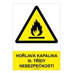 HOŘLAVÁ KAPALINA III. TŘÍDY NEBEZPEČNOSTI - bezpečnostní tabulka, plast A4, 0,5 mm