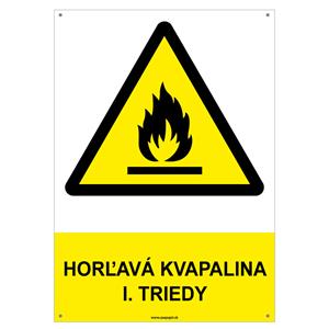 Horľavá kvapalina I. triedy - bezpečnostná tabuľka s dierkami, plast 2 mm - A4