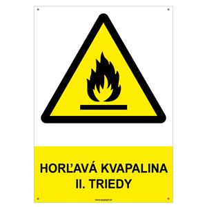 Horľavá kvapalina II. triedy - bezpečnostná tabuľka s dierkami, plast 2 mm - A4