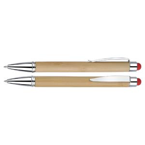 Kuličkové pero Blustery - světlé dřevo/červená