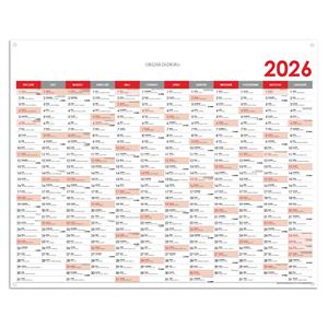 Nástěnný kalendář Plánovací mapa 2026 PL s očky na zavěšení - 124 x 100 cm - červená