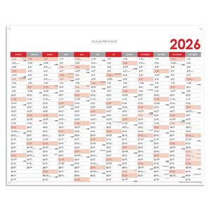 Nástěnný kalendář Plánovací mapa 2026 SK s očky na zavěšení - 124 x 100 cm - červená