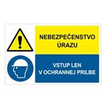 Nebezpečenstvo úrazu-Vstup len v ochrannej prilbe, kombinácia, samolepka 95x60mm