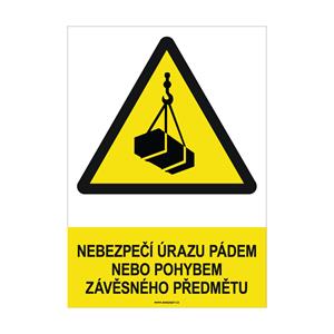 NEBEZPEČÍ ÚRAZU PÁDEM NEBO POHYBEM ZÁVĚŠNÉHO PŘEDMĚTU - bezpečnostní tabulka, samolepka A4