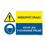 NEBEZPEČÍ ÚRAZU - VSTUP JEN V OCHRANNÉ PŘILBĚ, KOMBINACE, plast 1 mm, 95x60 mm